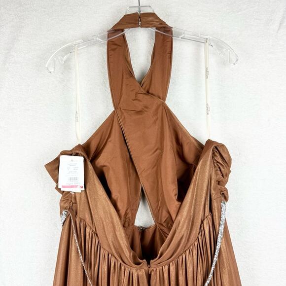 NWT Galina Signature Beaded Belt Chiffon Halter A-Line Bodice Cutout Gown - 22 - Picture 12 of 16